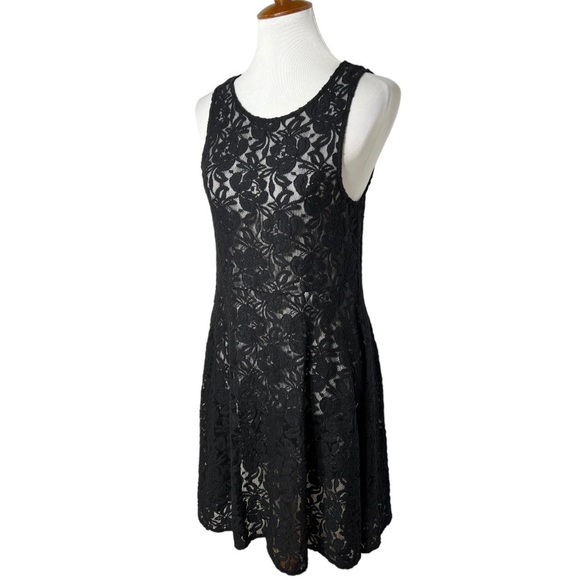 Free People Black Floral Crochet Lace Sleeveless Fit and Flare A Line Dress - Picture 4 of 10